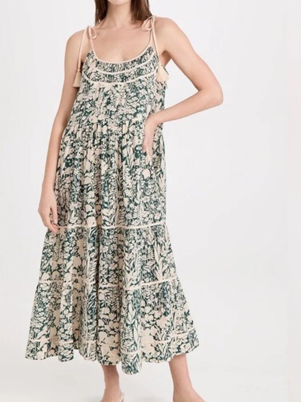 THE GREAT. Breeze Midi Dress in Palm Leaf Island Floral 2 Medium